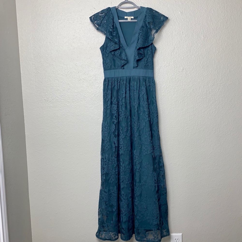 NWOT Long Teal Lace Dress